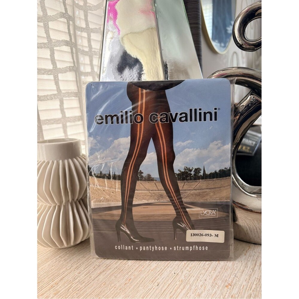 NWT Emilio Cavallini Black Striped Pantyhose Tights Size M Made in Italy